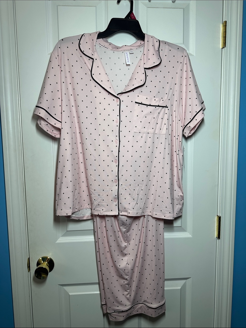 NWT Joyspun Women’s Soft Pink Polka Dot Pajama Set w/Contrast Piping Sz 2X 🩷